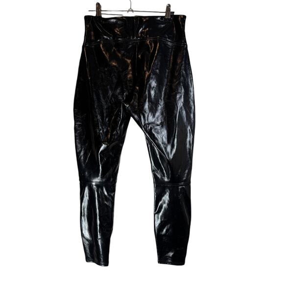 Spanx Faux Patent Leather Leggings Black Medium Petite High Rise Edgy Cool - Picture 7 of 11